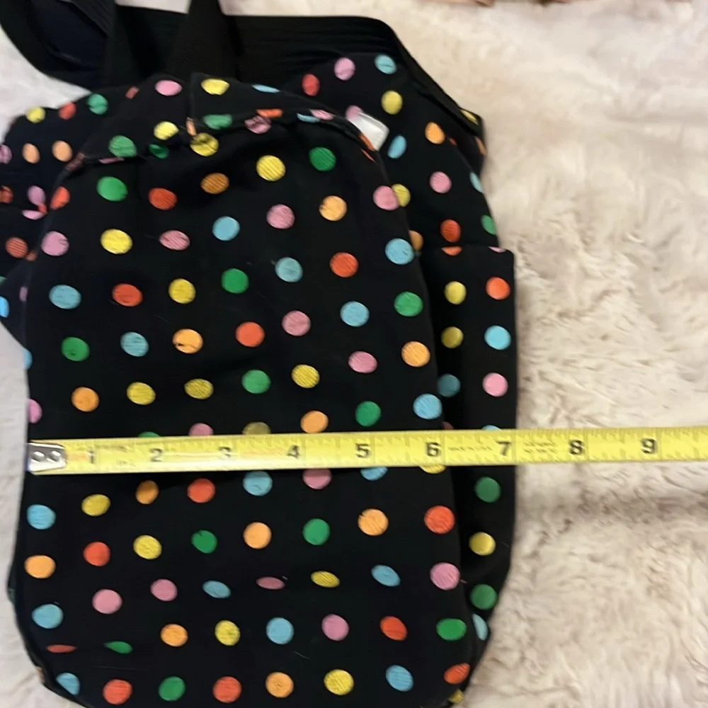 Roxy Black Multi Color Polka Dot Canvas Grocery Tote Book Laptop Beach Pool Bag